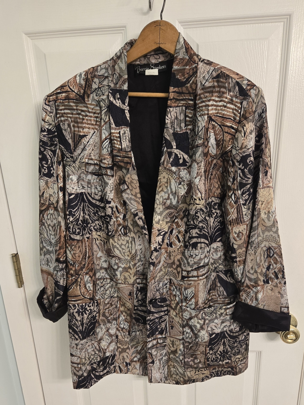 VTG Barrie Stephens Patchwork Tapeatry Brocade Blazer Jacket Abstract Earthy 8